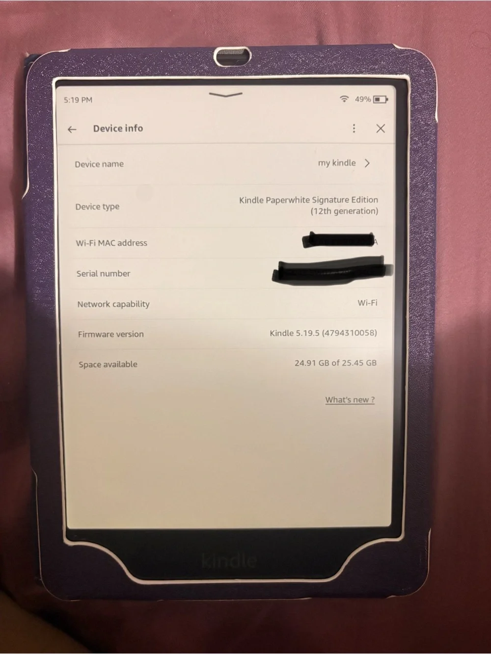 Amazon Kindle e-reader in Dark Purple Protective Cover